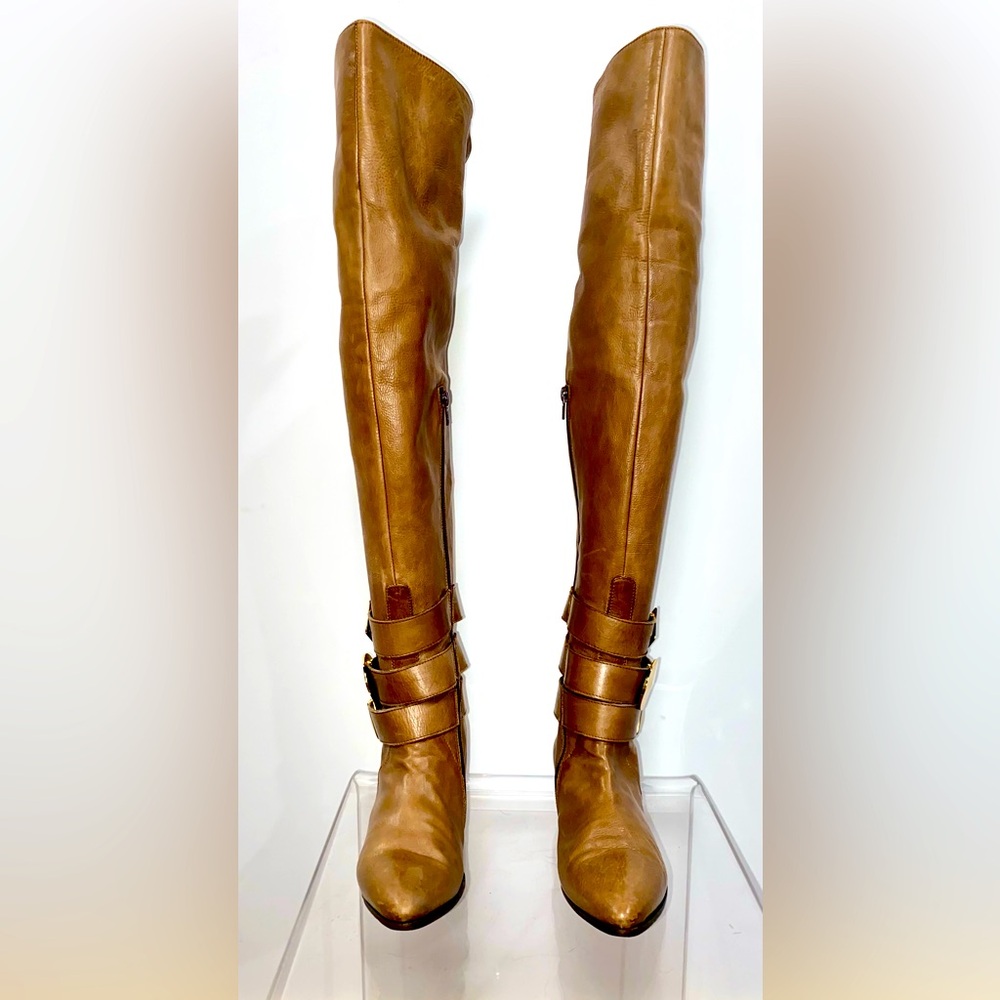 GIANCARLO PAOLI Italian leather over the knee opulent gold trimmings Very Rare